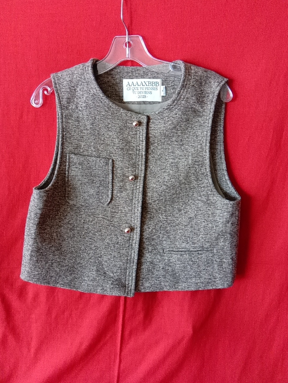 AAAAXBBB Gray Tweed Cropped Vest